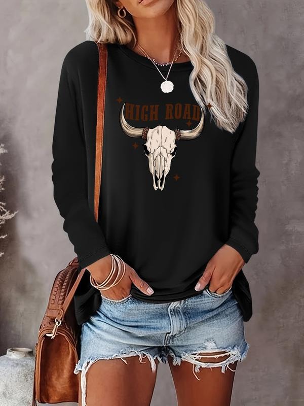 Fashion Casual Simple Letter Cow Print Long Sleeve T-Shirt, Comfortable Fabric, Available in 9 Colors, All Seasons Wear...
