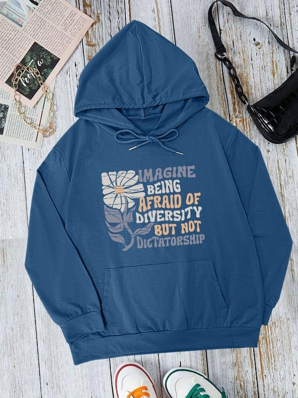 Fashion Casual Simple Letter Floral Print Long Sleeve Hoodie Sweatshirt with Pocket, Available in 5 Colors, Fall & Winter...