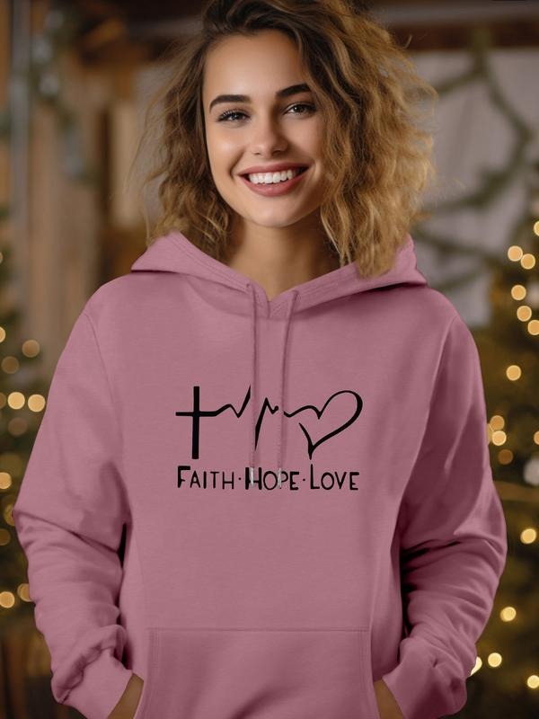 Fashion Casual Simple Letter Heart Print Long Sleeve Hoodie Sweatshirt with Pocket, Available in 7 Colors, Loose Fit,...