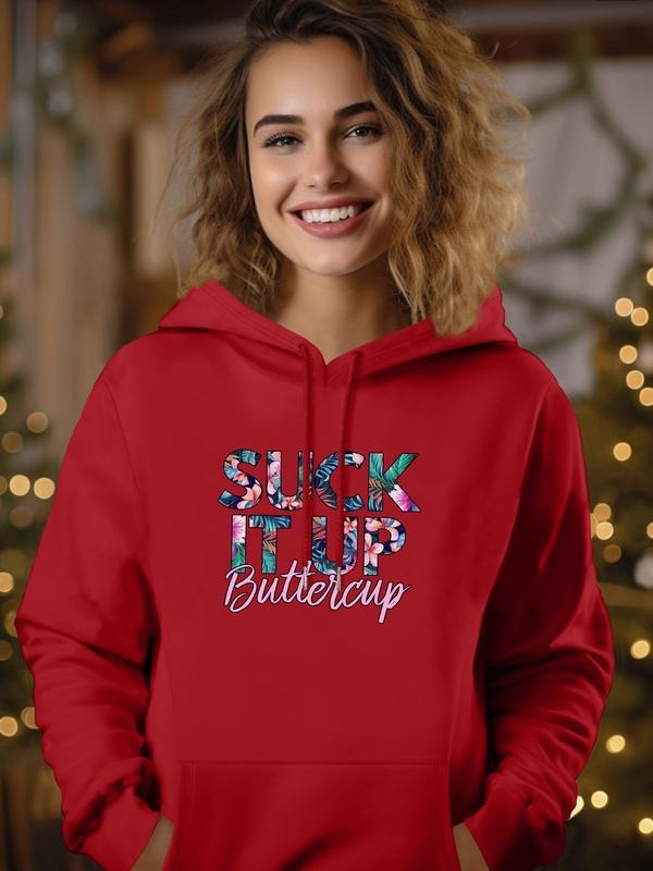 Fashion Casual Simple Letter Plant Print Long Sleeve Hoodie Sweatshirt with Pocket, Available in 7 Colors, Fall & Winter...