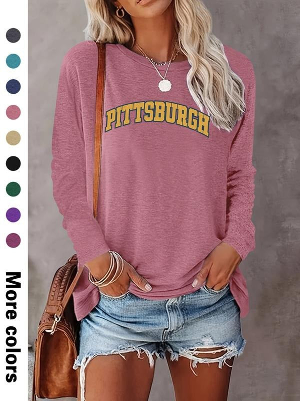 Fashion Casual Simple Letter Print Long Sleeve T-Shirt, Comfortable Fabric, 9 Colors Available, All Seasons Wear, Fitted...