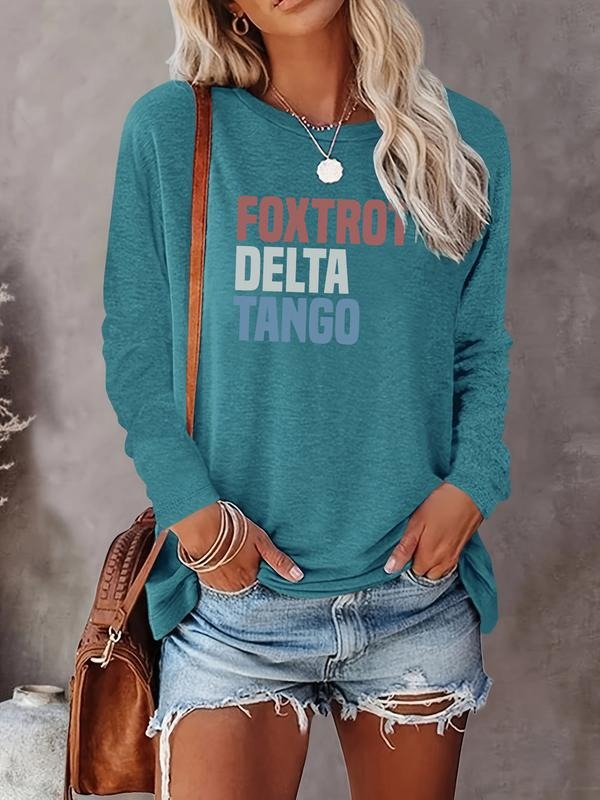 Fashion Casual Simple Letter Print Long Sleeve T-Shirt, Comfortable Fabric, Available in 8 Colors, All Seasons Wear...