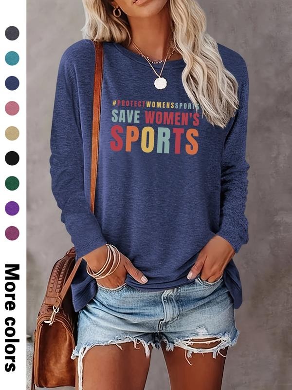 Fashion Casual Simple Letter Print Long Sleeve T-Shirt, Comfortable Fabric, Available in 9 Colors, All Seasons Wear style...