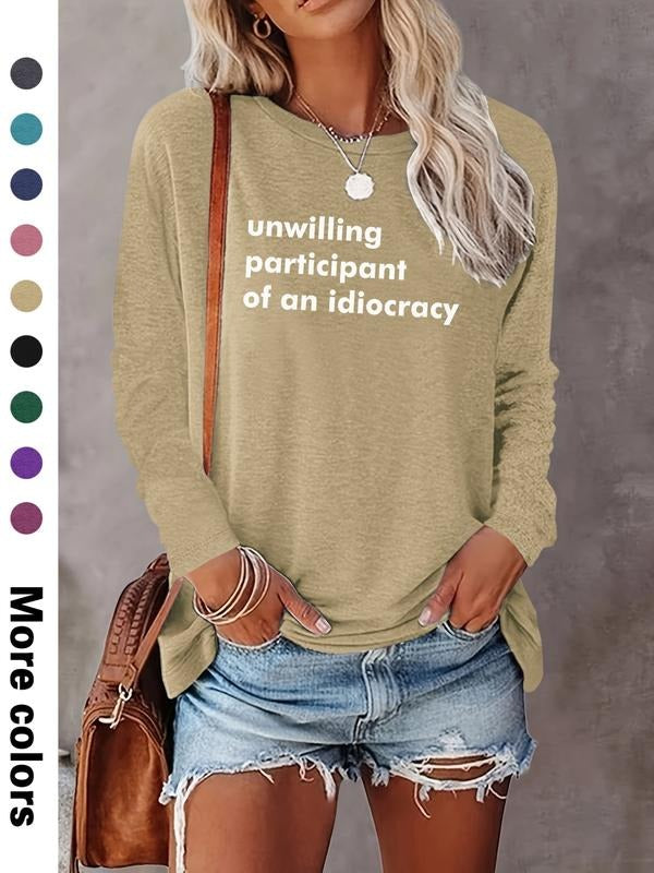 Fashion Casual Simple Letter Print Long Sleeve T-Shirt, Comfortable Fabric, Available in 9 Colors, All Seasons Wear style...
