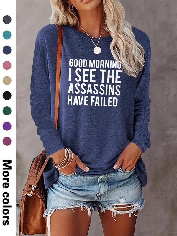 Fashion Casual Simple Letter Print Long Sleeve T-Shirt, Comfortable Fabric, Available in 9 Colors, All Seasons Wear style...