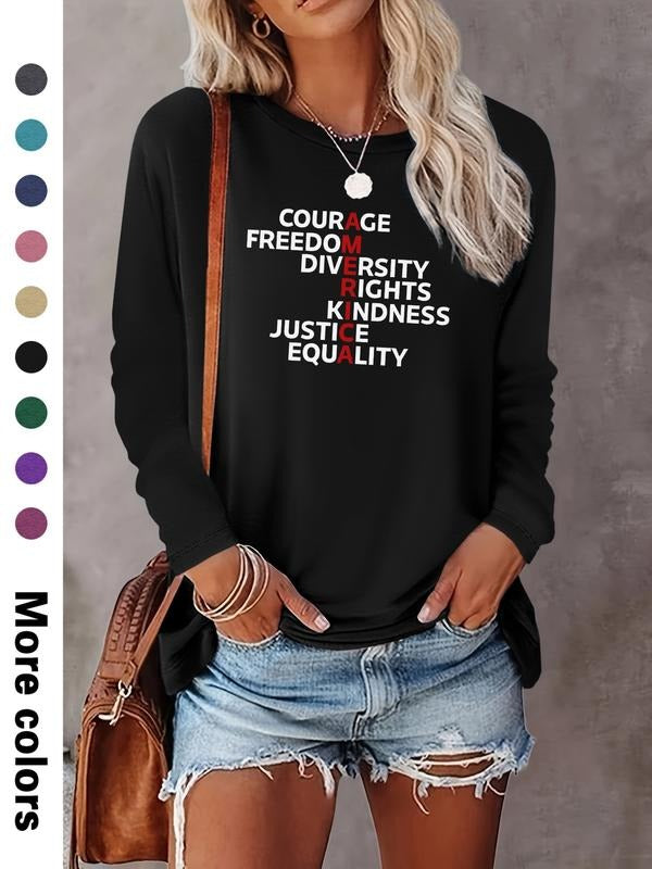 Fashion Casual Simple Letter Print Long Sleeve T-Shirt, Comfortable Fabric, Available in 9 Colors, Perfect for All...