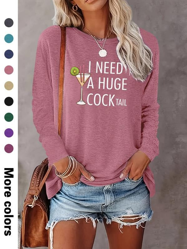 Fashion Casual Simple Letter Print Long Sleeve T-Shirt, Comfortable Fabric, Available in 9 Colors, Perfect for All...