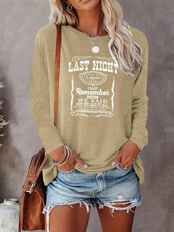 Fashion Casual Simple Letter Print Long Sleeve T-Shirt, Comfortable Fabric, Available in 9 Colors, Perfect for Daily Wear...