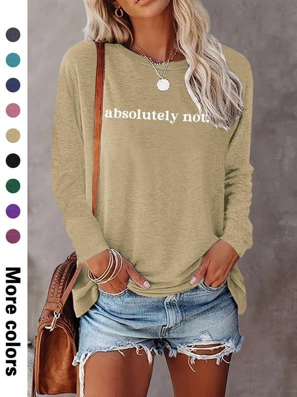 Fashion Casual Simple Letter Print Long Sleeve Women's T-Shirt, Comfortable Fabric, 9 Colors Available, All Seasons Wear...