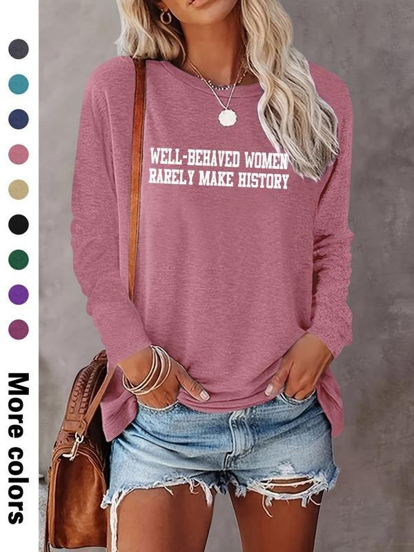 Fashion Casual Simple Letter Print Long Sleeve Women's T-Shirt, Comfortable Fabric, 9 Colors Available, All Seasons Wear...
