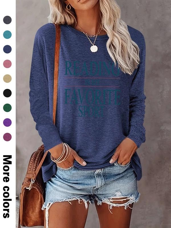 Fashion Casual Simple Letters Print Long Sleeve T-Shirt, Comfortable Fabric, Available in 9 Colors, All Seasons Wear...