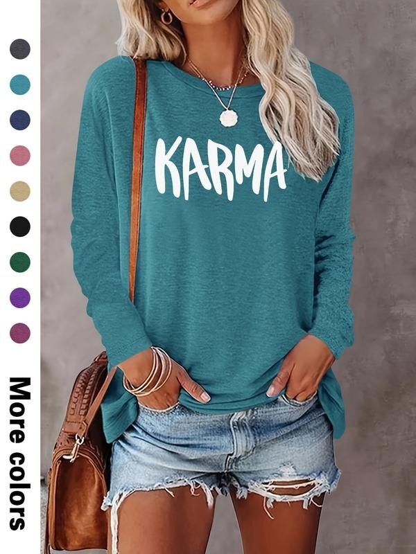 Fashion Casual Simple Letters Print Long Sleeve T-Shirt, Comfortable Fabric, Available in 9 Colors, All Seasons Wear...