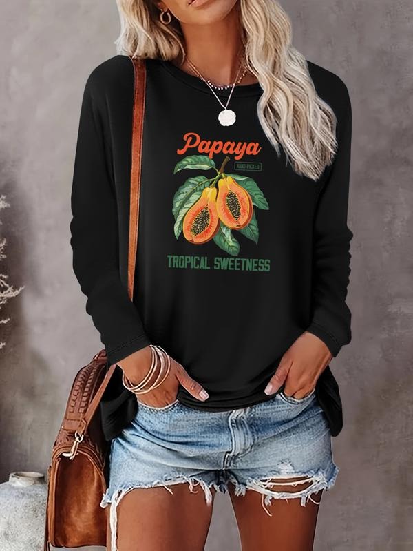 Fashion Casual Simple Papaya Letters Print Long Sleeve T-Shirt, Comfortable Fabric, Choose From 8 Colors, All Seasons...