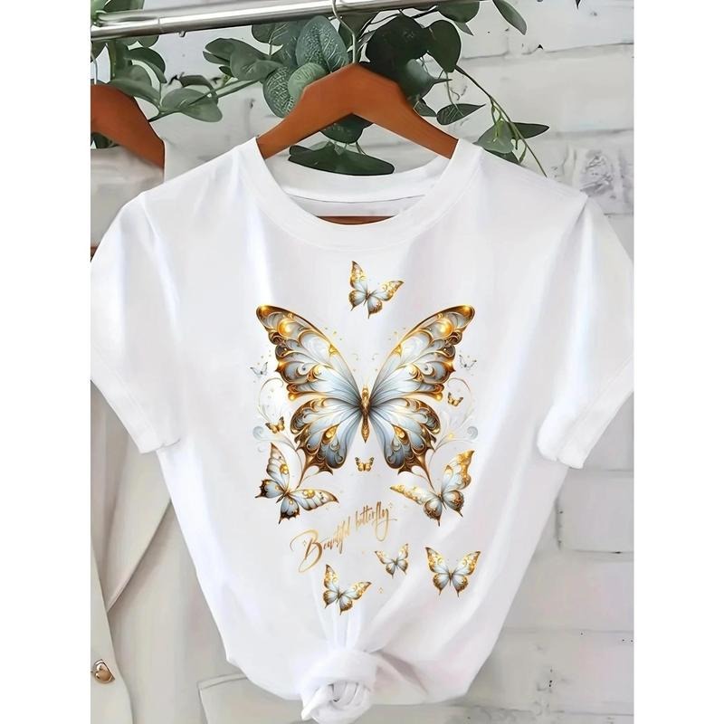 Fashionable Letter Cartoon Print Women'S Round Neck T-Shirt, Simple Design, Comfortable And Breathable, Suitable for...