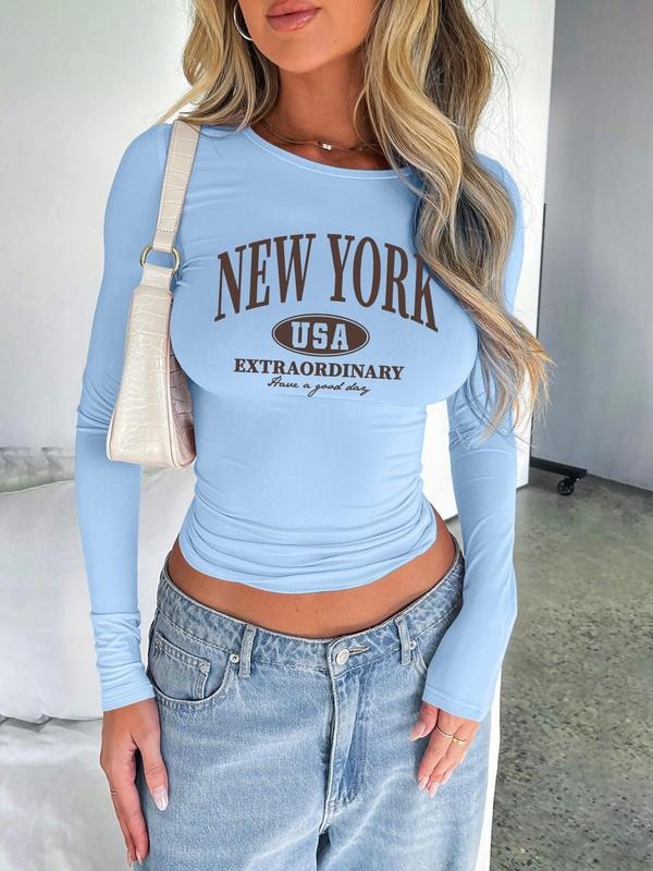 Fashionable Women's Cropped Letter Print Long Sleeve T-Shirt, Sexy Tight-Fitting Styles for Spring and Fall, Available in...