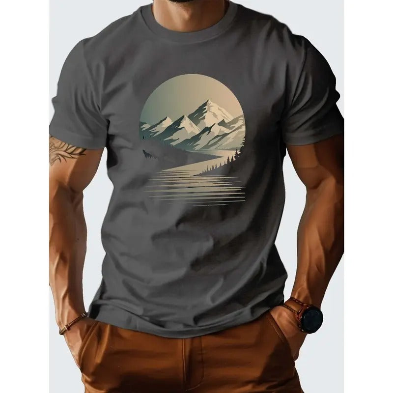 [Fast Arrival] Comfort Fit Landscape Painting Pure Cotton Men's T-Shirt for Everyday Wear Made in USA Hoodie Sweatshirt