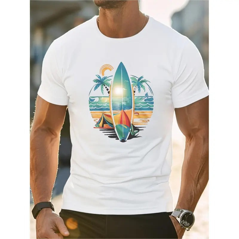 [Fast Arrival] Comfortable Fit Men's Surfboard Cotton T-Shirt for a Beautiful Summer Atmosphere Made in USA Hoodie Sweatshirt