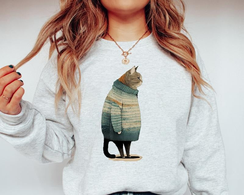 Fat Gray Cat in Sweatshirt, Funny Cat Wearing A Sweater, Cat Lover Shirt, Pet Lover Shirt, Cat Shirt Hoodie