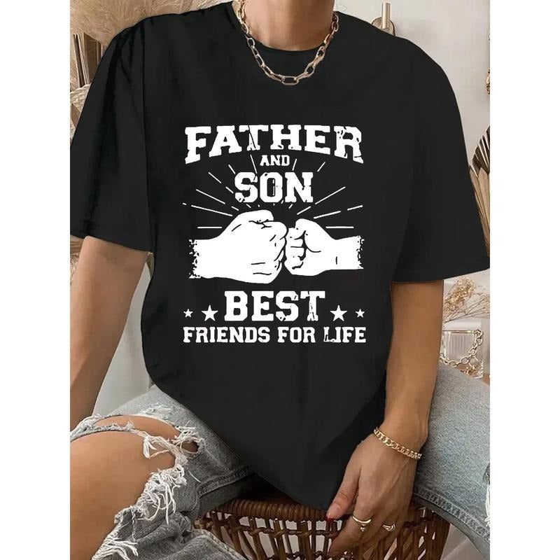 Father And Son Print Crew Neck T-Shirt, Casual Short Sleeve T-Shirt For Spring & Summer, Women's Clothing style 02 Hoodie...