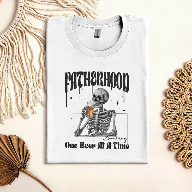 Father's Day Shirt Fatherhood Surviving One Beer At A Time T-shirt Fatherhood Tshirt Dad Shirtskull T-shirtfunny...