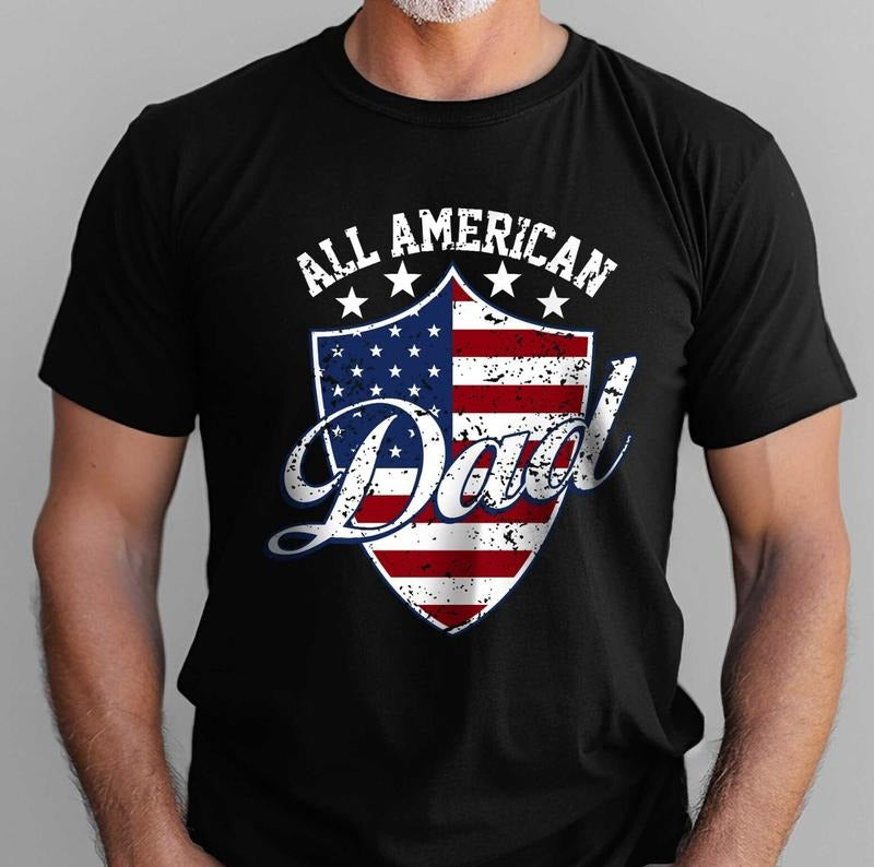 Father's Day T-Shirt, All American Dad Tee, Gifts For Dad, Vintage Dad 4th of July Tee, American USA Flag T-shirt,...
