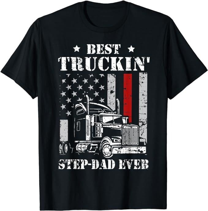 Father's Day T-Shirt, Gifts For Stepdad, Best Truckin' Step-Dad Ever Flag T-Shirt Menswear Fashion Casual Cotton Hoodie...