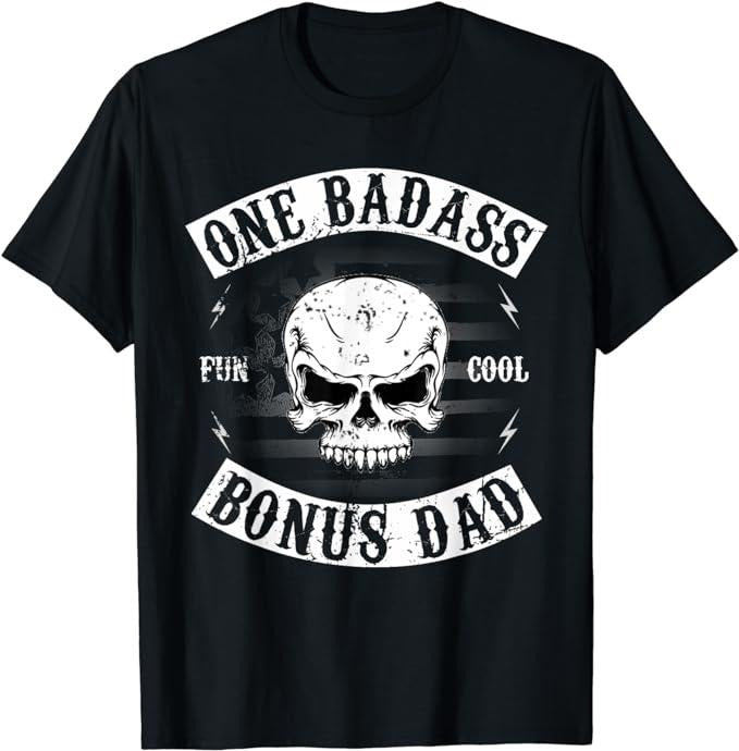 Father's Day T-Shirt, Gifts For Stepdad, One Badass Bonus Step Dad Funny Gift Birthday Stepdad T-Shirt Menswear Casual...