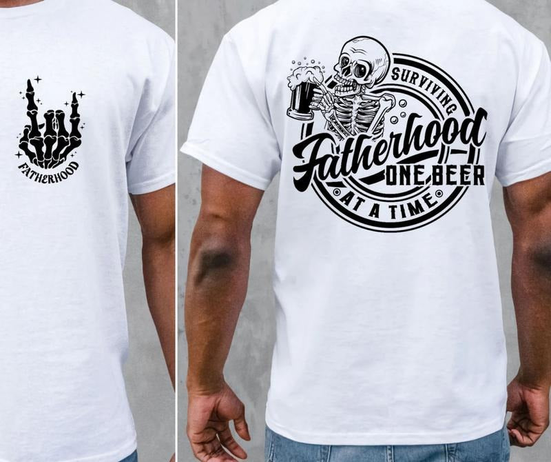 Fatherhood Surviving One Beer At A Time Shirt, Fatherhood Tee Shirt, Skeleton Funny Dad Sweatshirt, Cool Dad Sweater,...