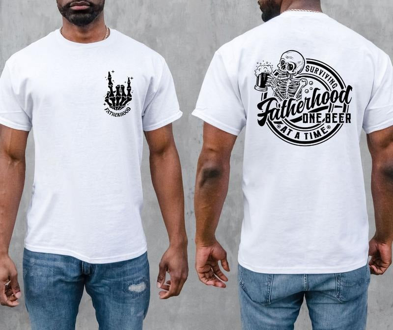 Fatherhood surviving one beer at a time shirt, Fatherhood shirt Cotton Menswear Hoodie Sweatshirt | PrintMintTees.com