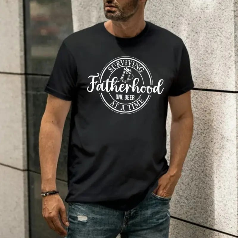 Fathers Day Gift, Funny Dad, Fatherhood Tshirt, Dad Gift, Beer Lover Dad Shirt,Surviving Fatherhood One Beer At A Time...