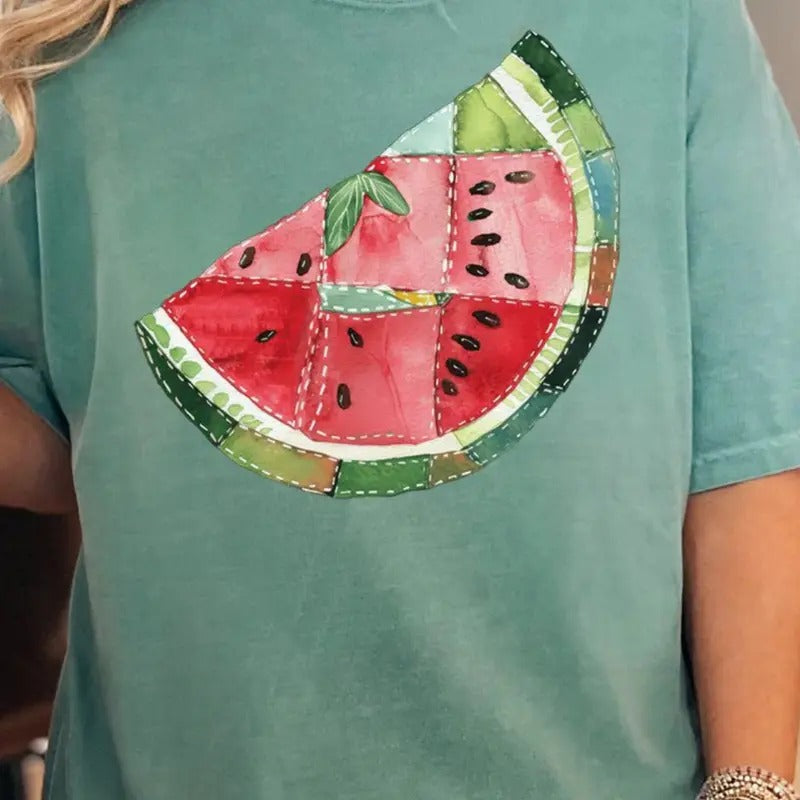 Faux Patchwork Watermelon Comfort Colors Adult Ring-Spun Cotton Tee FUN FRUIT unisex short sleeve tee Graphic Print...