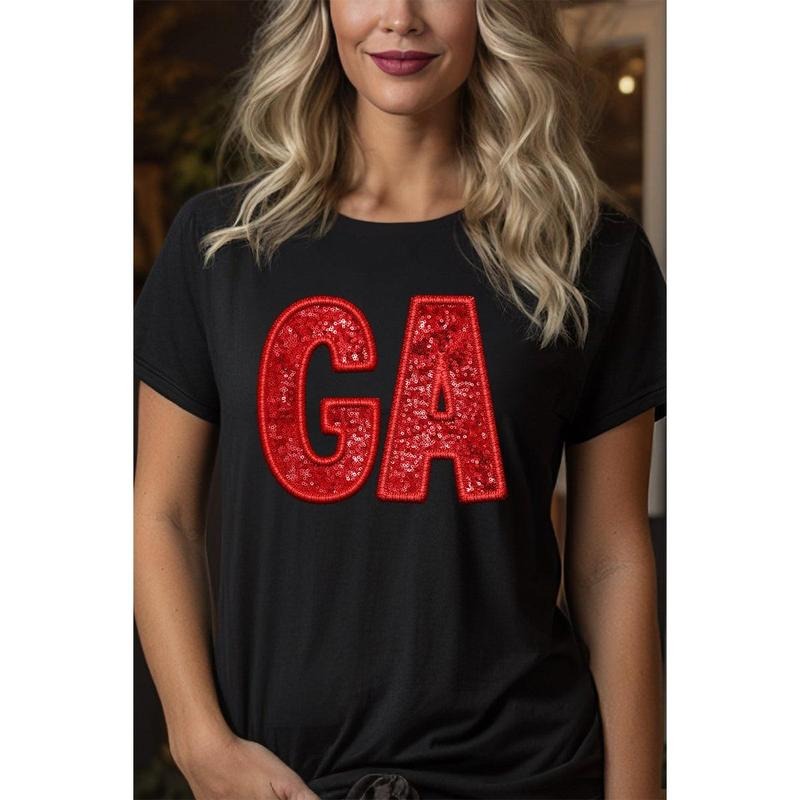 Faux Sequin GA Short Sleeve Relaxed Fit T-Shirt Hoodie Sweatshirt | PrintMintTees.com