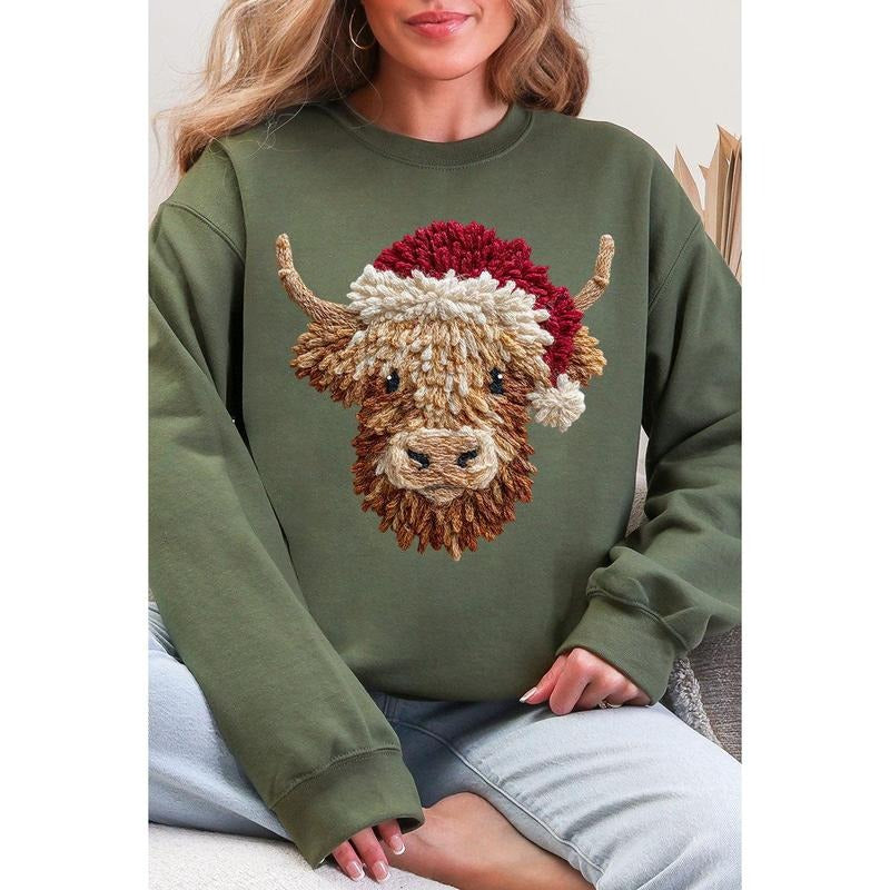 Faux Yarn Highland Cow Heavy Blend Crew Sweatshirt Shirt Hoodie | PrintMintTees.com
