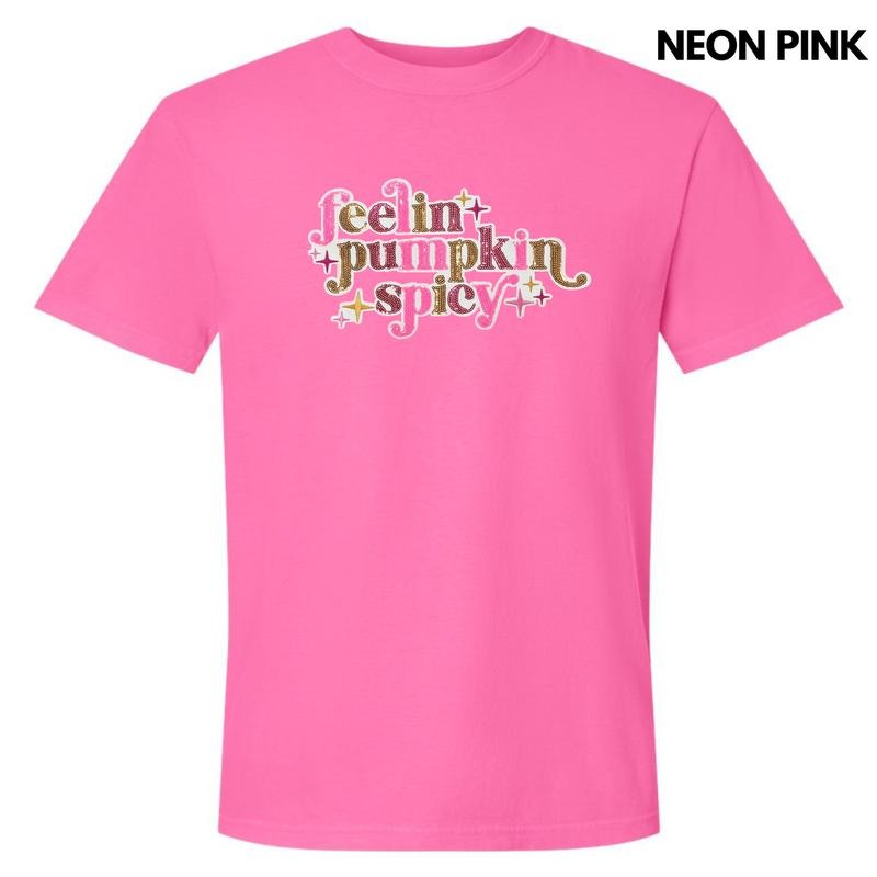 Feelin Pumpkin Spicy Sequin Patch Comfort Colors T-Shirt Hoodie Sweatshirt | PrintMintTees.com