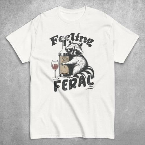 Feeling Feral Funny Raccoon Shirt, Sarcastic Trash Panda Vintage Tee, Adult Humor Oversized Retro Grunge T-Shirt, Raccoon...