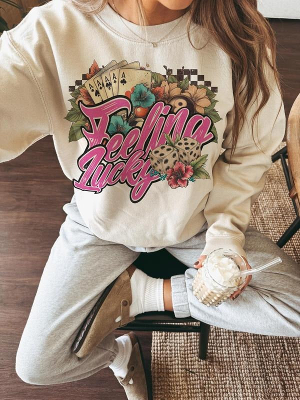 Feeling Lucky Sweatshirt, Turquoise Frame,Trendy Country Sweatshirt, Retro Western Sweater, Western Sweater Womenswear...
