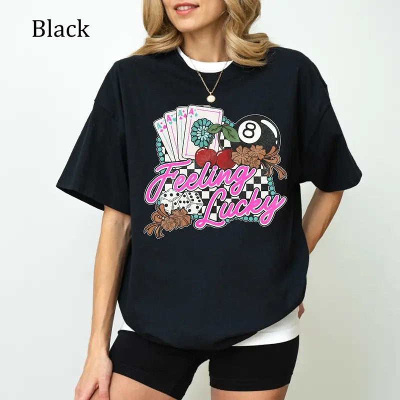 Feeling Lucky Western Graphic T-Shirt, Retro Checkered Rodeo Shirt, Ultra Soft Cotton Tee, Everyday Casual Wear shirts ...