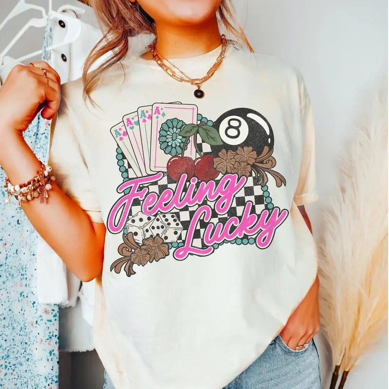 Feeling Lucky Western Retro Checkered Rodeo Vintage Cowgirl Rodeo Wild West Her 8 Ball T-Shirts, Hoodie, Sweatshirt