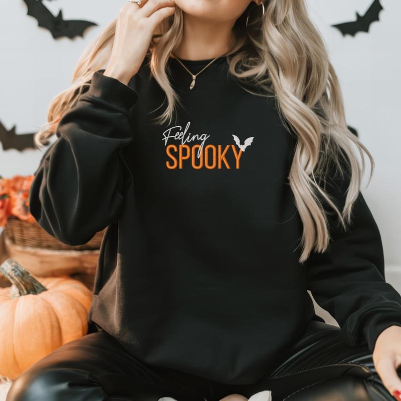 Feeling Spooky Embroidered Sweatshirt, Spooky Sweater, Friend Gift, Halloween Sweatshirt Embroidery, Gift For Girlfriend...