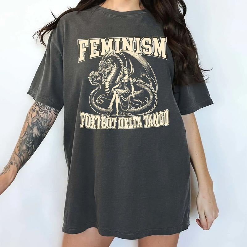 Feminism Foxtrot Delta Tango Comfort Colors Shirt Feminism Dragon Vintage Feminist Womenswear Tops Casual Shirt Hoodie Sweatshirt