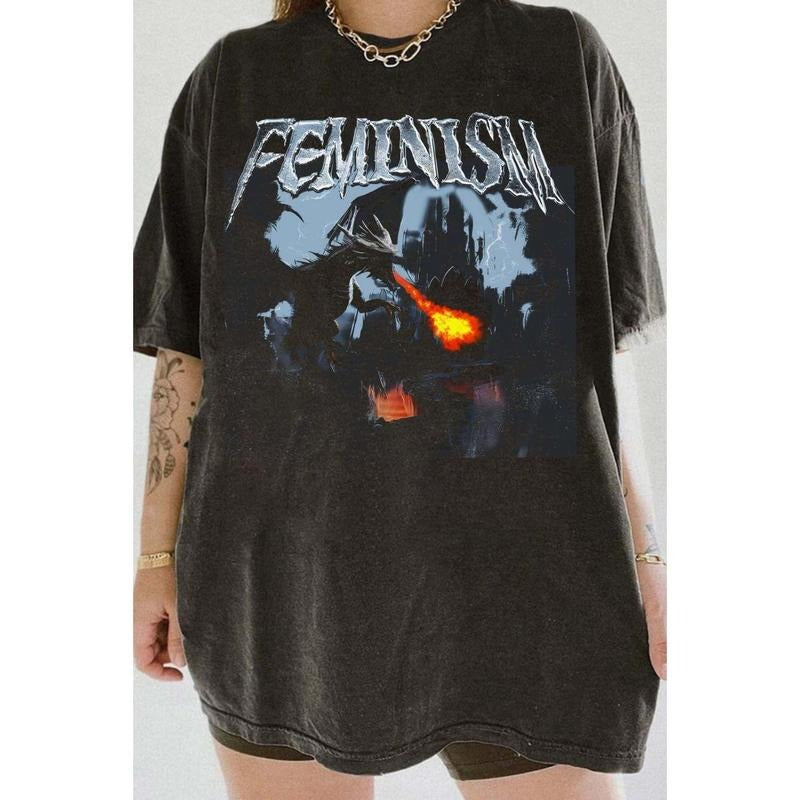 Femnism Dr@gon F@ntasy Vintage Graphic Te, unisex cotton Shirt Hoodie Sweatshirt | PrintMintTees.com