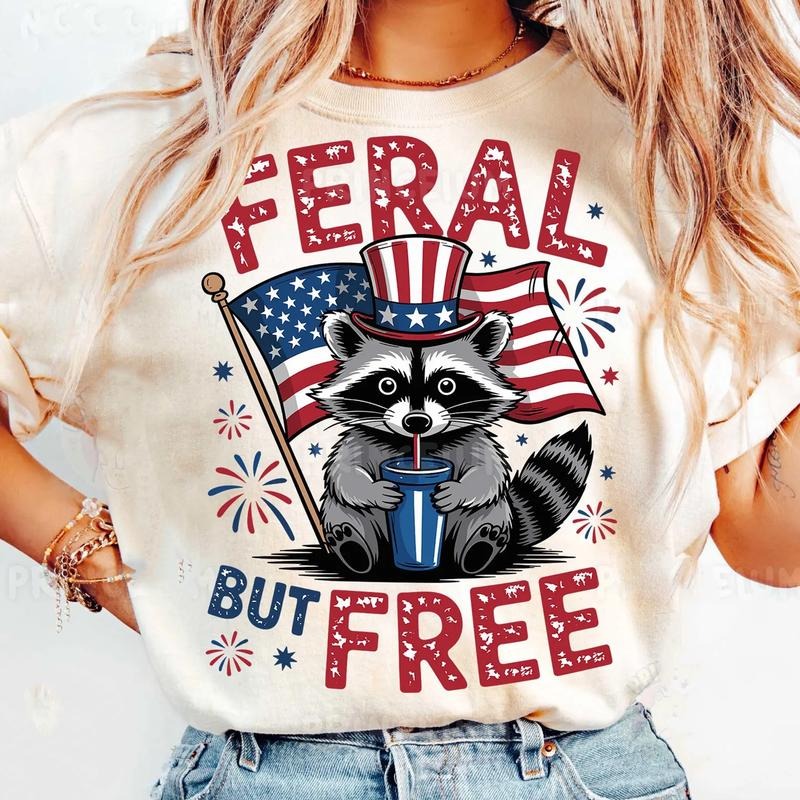 Feral But Free Shirt, Patriotic Raccoon Tee, Funny 4th of July, USA Freedom Shirt, Independence Day Hoodie, Sweatshirt