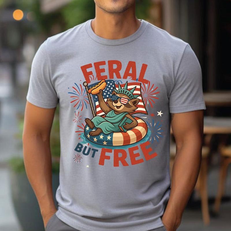 Feral But Free Shirts, Horror Characters 4th Of July Shirt, Fourth Of July Shirt, Retro America Shirt, Memorial Day ,...