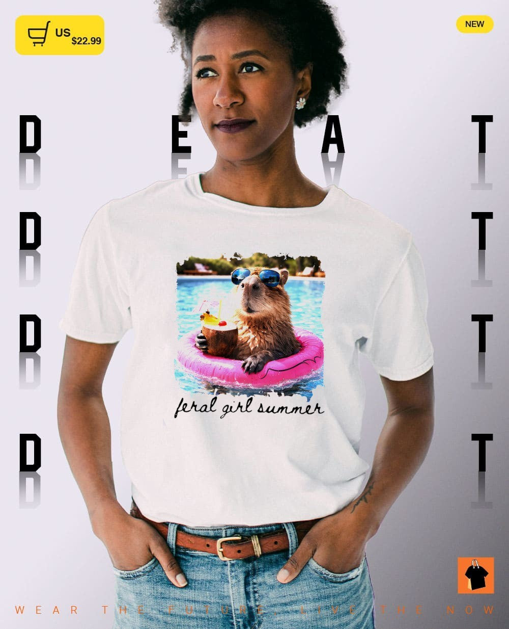 Feral Girl Summer Capybara Pool Art shirt