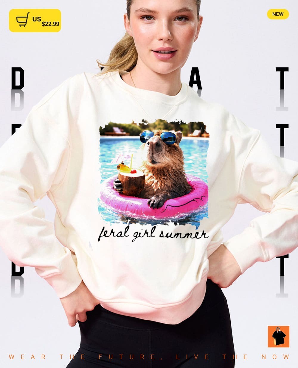 Feral Girl Summer Capybara Pool Art shirt