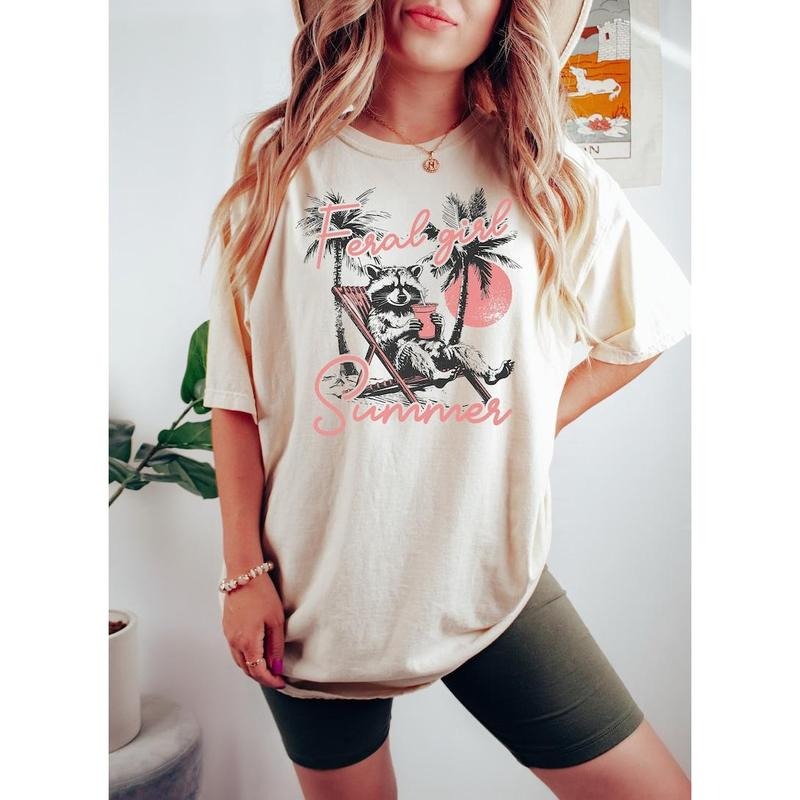 Feral Girl Summer Raccoon Shirt, Funny Meme Raccoon T Shirt, Feral Shirt, Cowgirl Shirt, Western Shirt, Rodeo Shirt,...