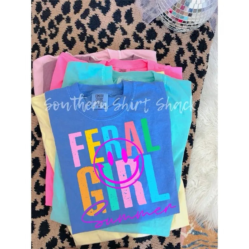 Feral Girl Summer T shirt  | Flo Blue comfort colors t shirt top Hoodie Sweatshirt | PrintMintTees.com