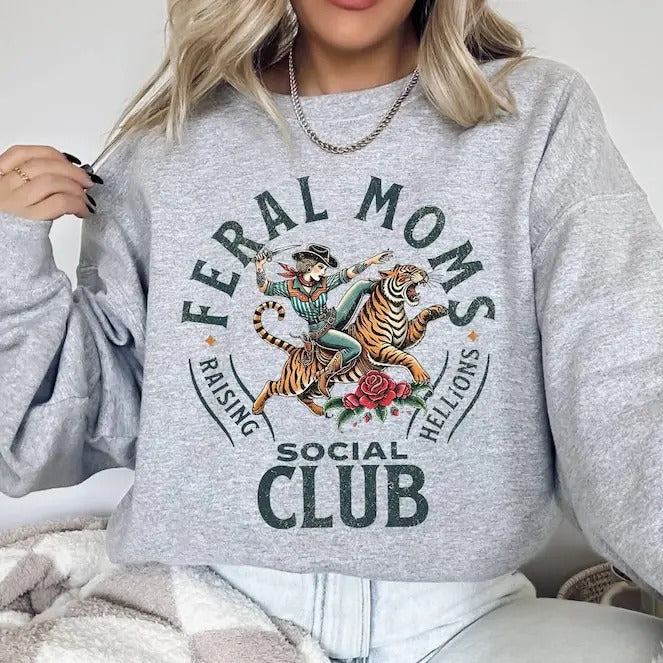 Feral Moms Social Club Sweatshirt, Feral Mom Gift, Somebody's Feral Wife, Mom Life Sweatshirt, Trendy Mom Apparel,Trendy...