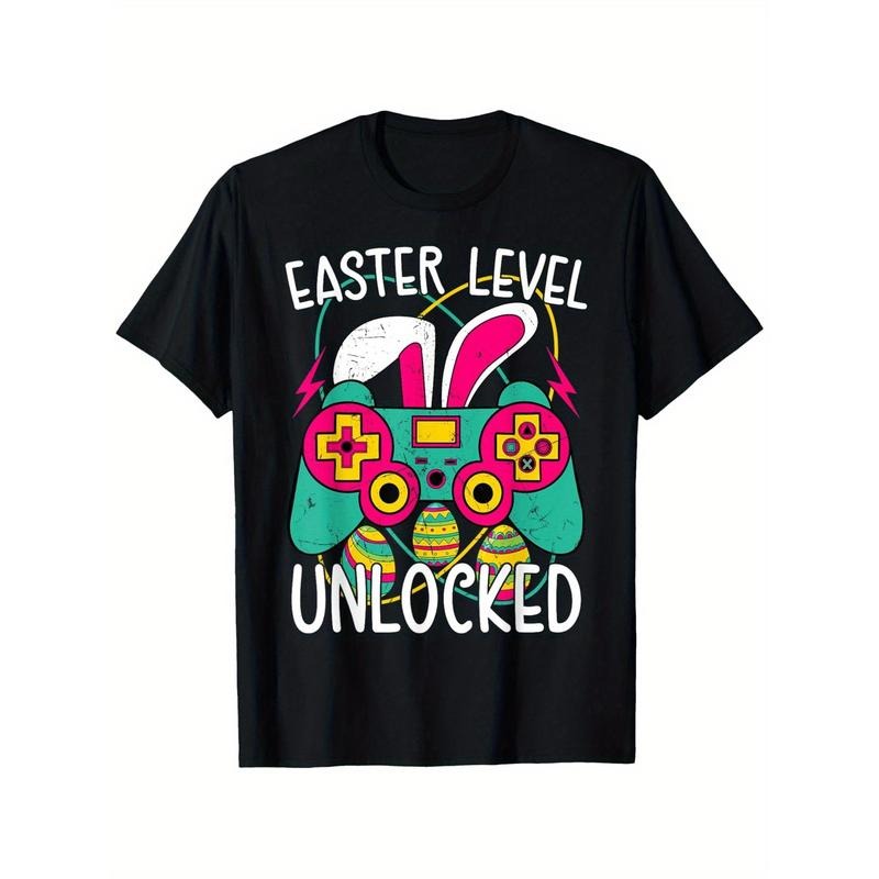 Festive Joy, Men's Easter Level Unlocked Gamer T-Shirt - Casual Crew Neck, Soft Cotton, Breathable Summer Tee with Game...