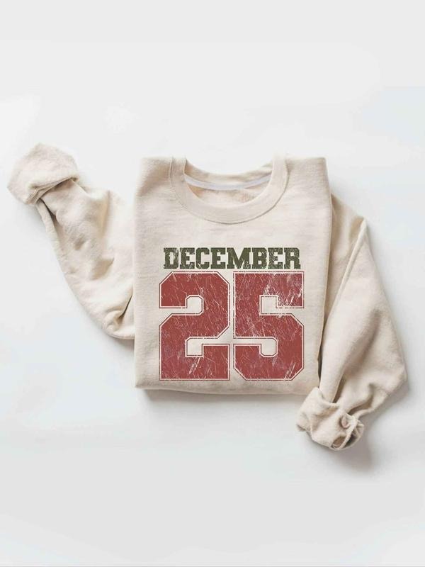Festive Retro Casual Distressed Crewneck Pullover